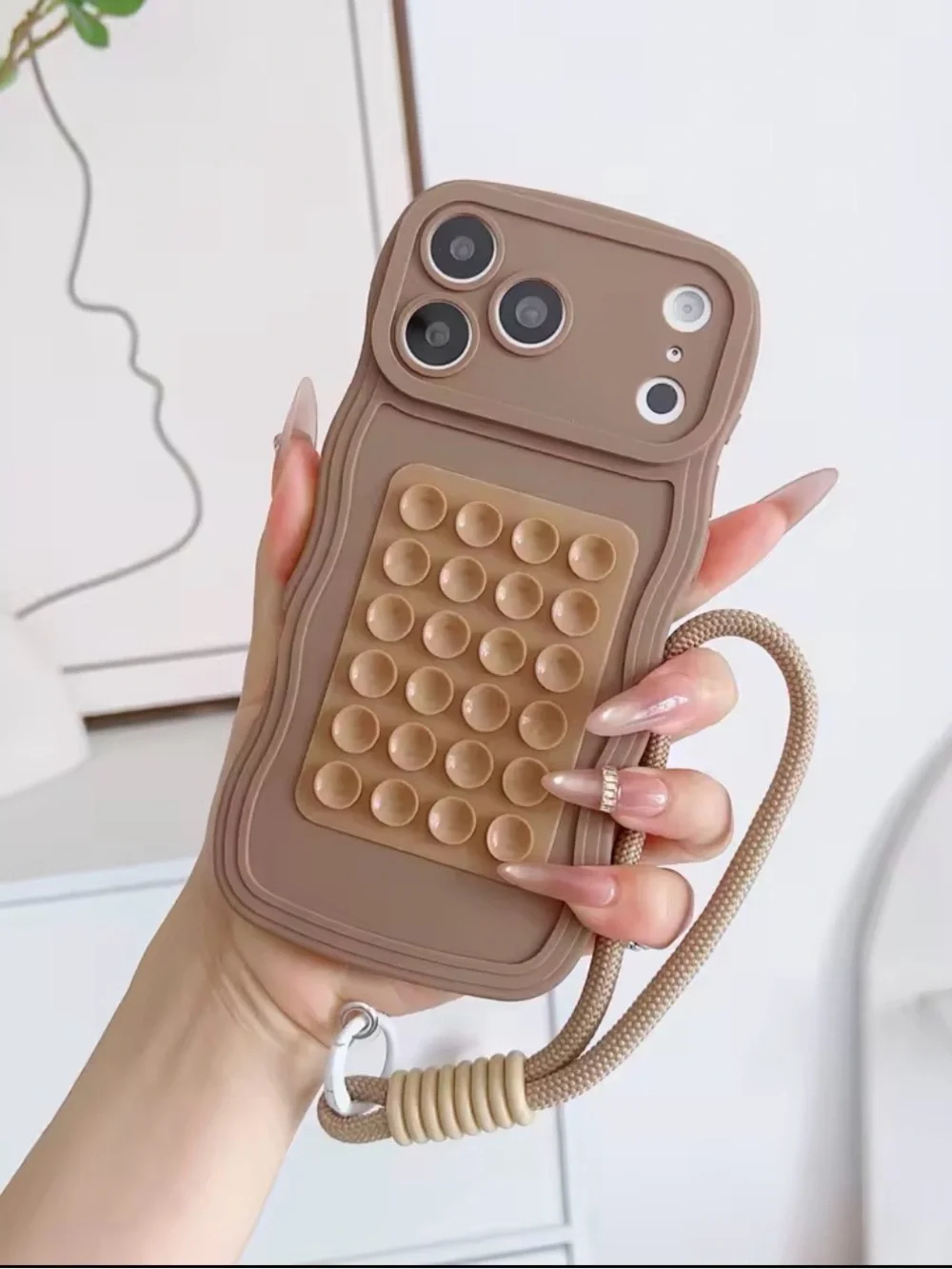 Silicone Bubble Pop Phone Case with Wrist Strap - Brown I phone 17 pro max
